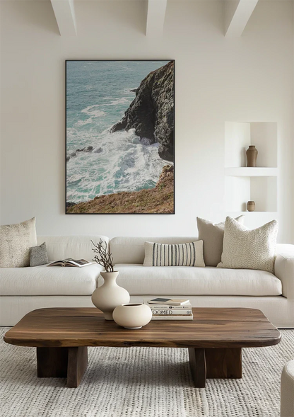 Kliffen Met Brekende Golven Turquoise Zee Bovenaanzicht Schilderij