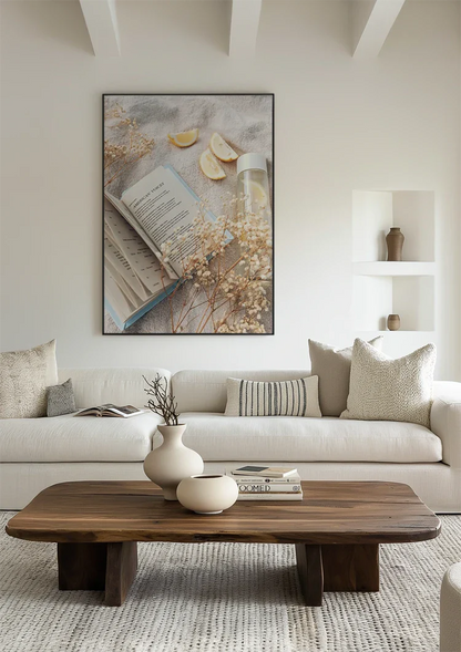 Open Book With Lemon And Dried Flowers Soft Pastel Painting