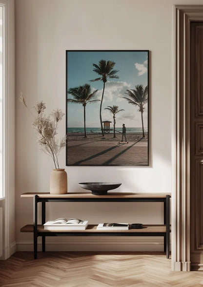 Tropisch Strand met Palmbomen Blauwe Lucht Zomers Landschap Schilderij