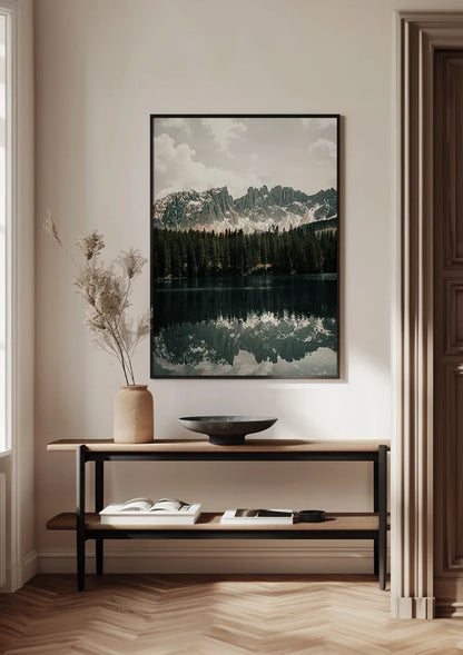 Peaceful Mountain Lake with Pine Forest and Mountain Peaks Painting