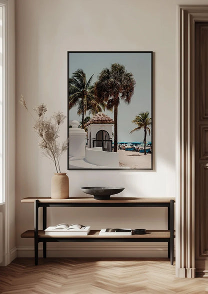 Hohe Palmen bei weißem Gebäude und blauem Meer Fort Lauderdale Gemälde