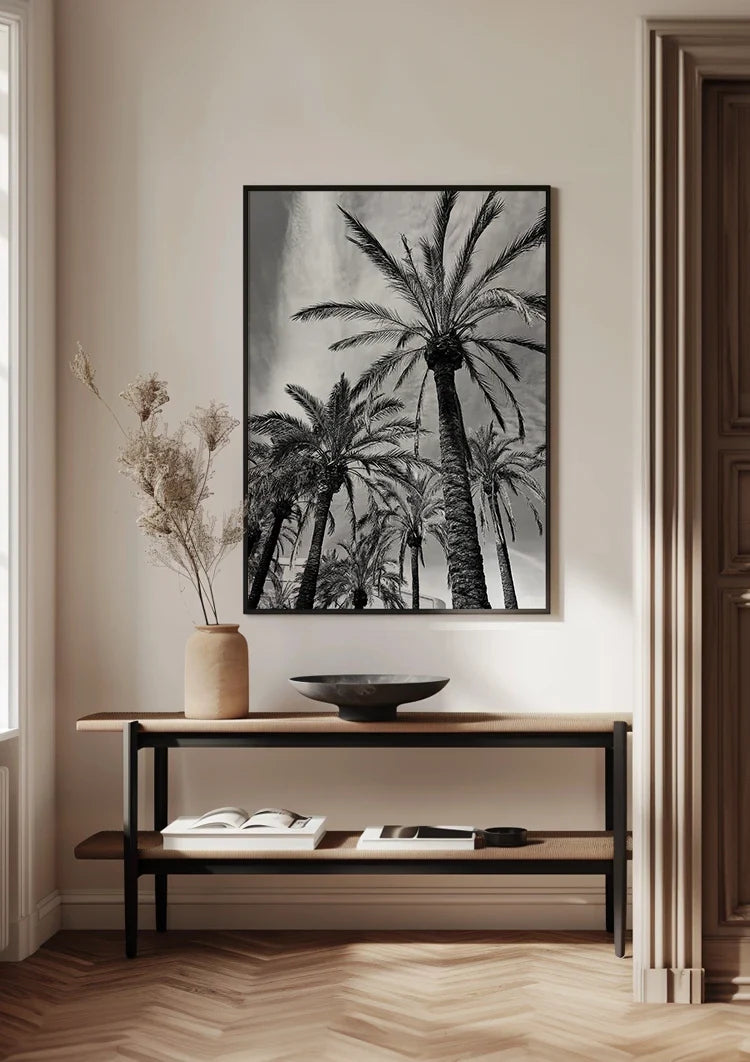 Tall Palm Trees Black and White Tropical Nature Photography Painting