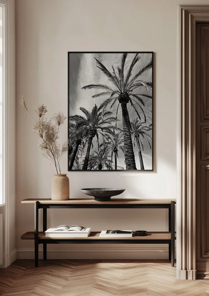 Tall Palm Trees Black and White Tropical Nature Photography Painting