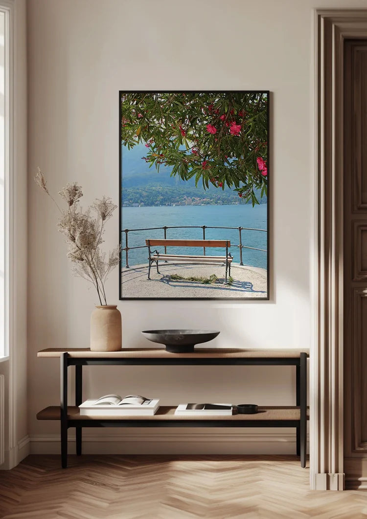 Lake Como Pink Blossom Tree Terrace Italian Landscape Painting