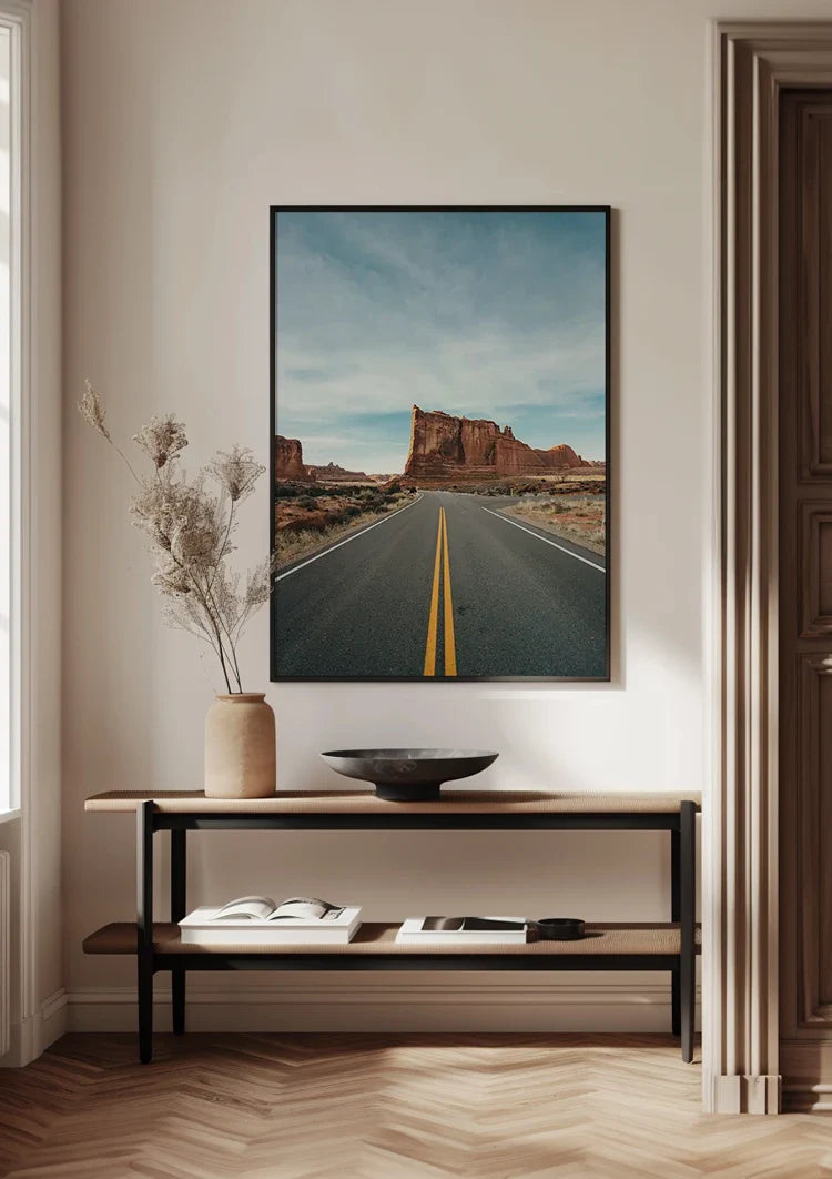 Straight Desert Road with Red Rocks and Blue Sky Painting