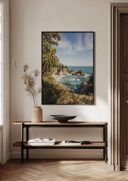 Wilder Küstenabschnitt mit Palmen Wasserfall Türkisfarbene Bucht Gemälde