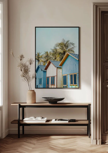 Colorful Houses With Palm Trees Tropical Village Painting