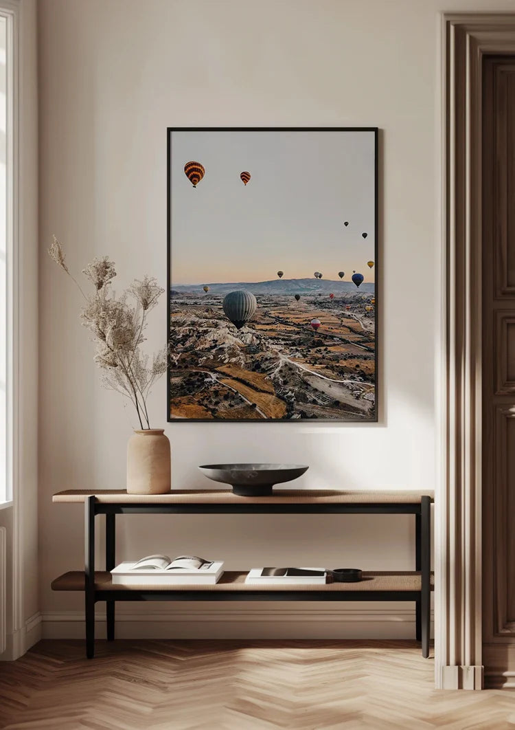 Luchtballonnen Warme Lucht Zonsondergang Sereen Schilderij