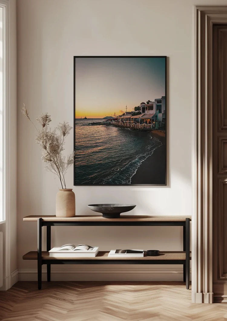 White Restaurants On The Coast At Sunset Mediterranean Painting