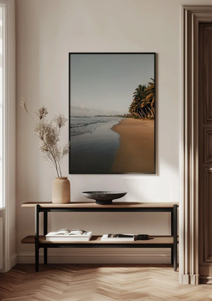Quiet Beach With Palm Trees And Still Water Serene Painting