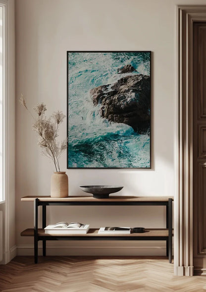 Wilde Turquoise Golven Rotsen Zee Krachtig Zeegezicht Schilderij