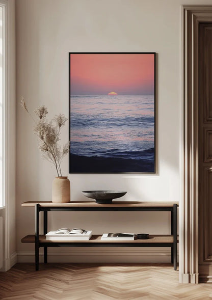 Pink Sunset Ocean Horizon Calm Seascape Painting