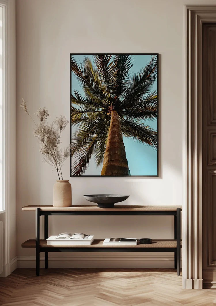 Palme Niedrige Perspektive Blauer Himmel Tropisches Naturgemälde