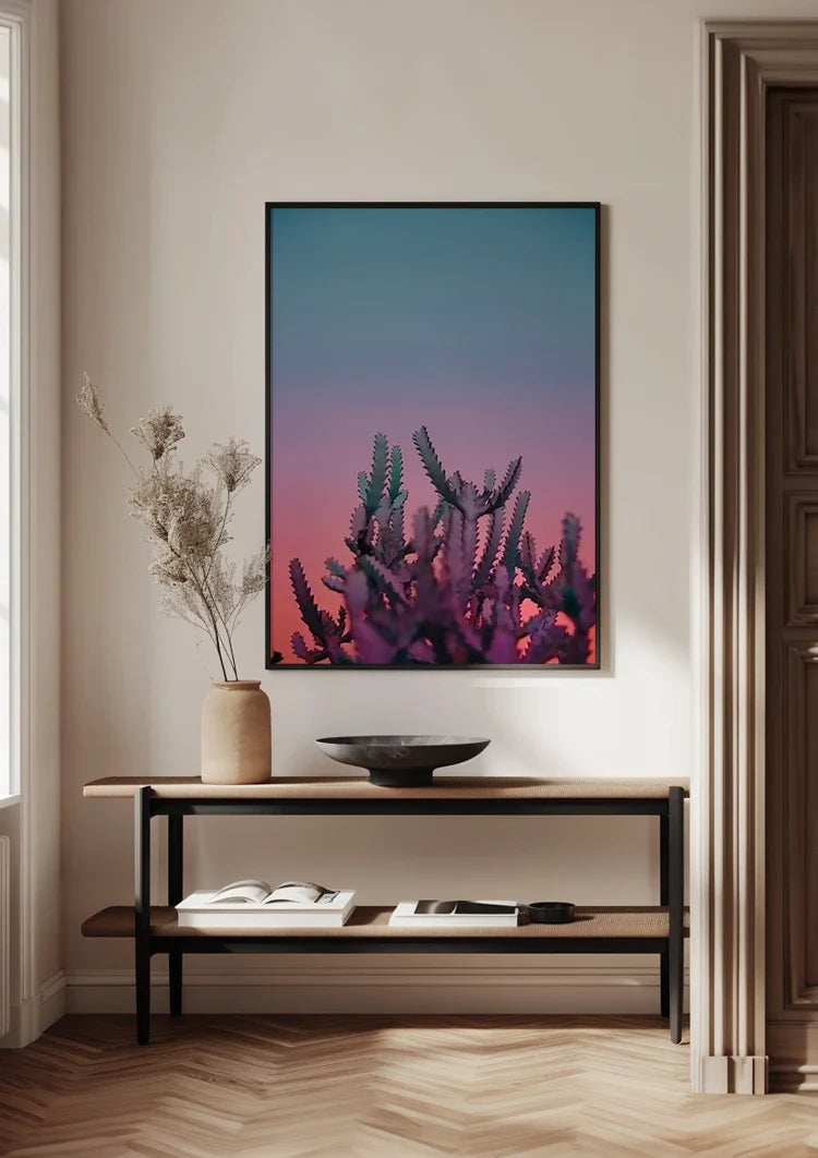 Cactus Pink Glow Dusk Desert Silhouette Painting