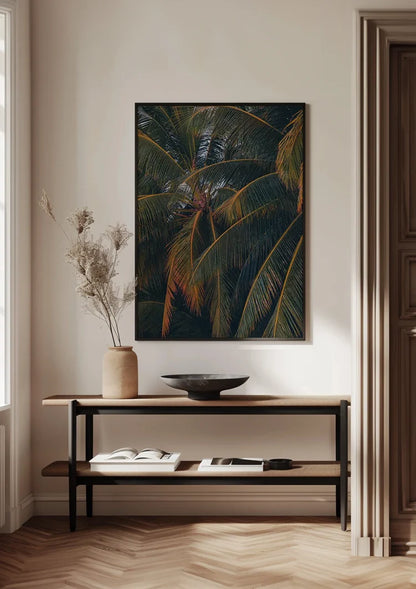 Palmenblatt Nahaufnahme Dunkel Tropisches Gemälde
