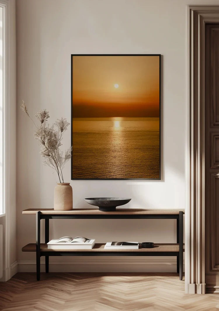 Wunderschöner Sonnenuntergang Goldener Ozean Spiegelung Gemälde