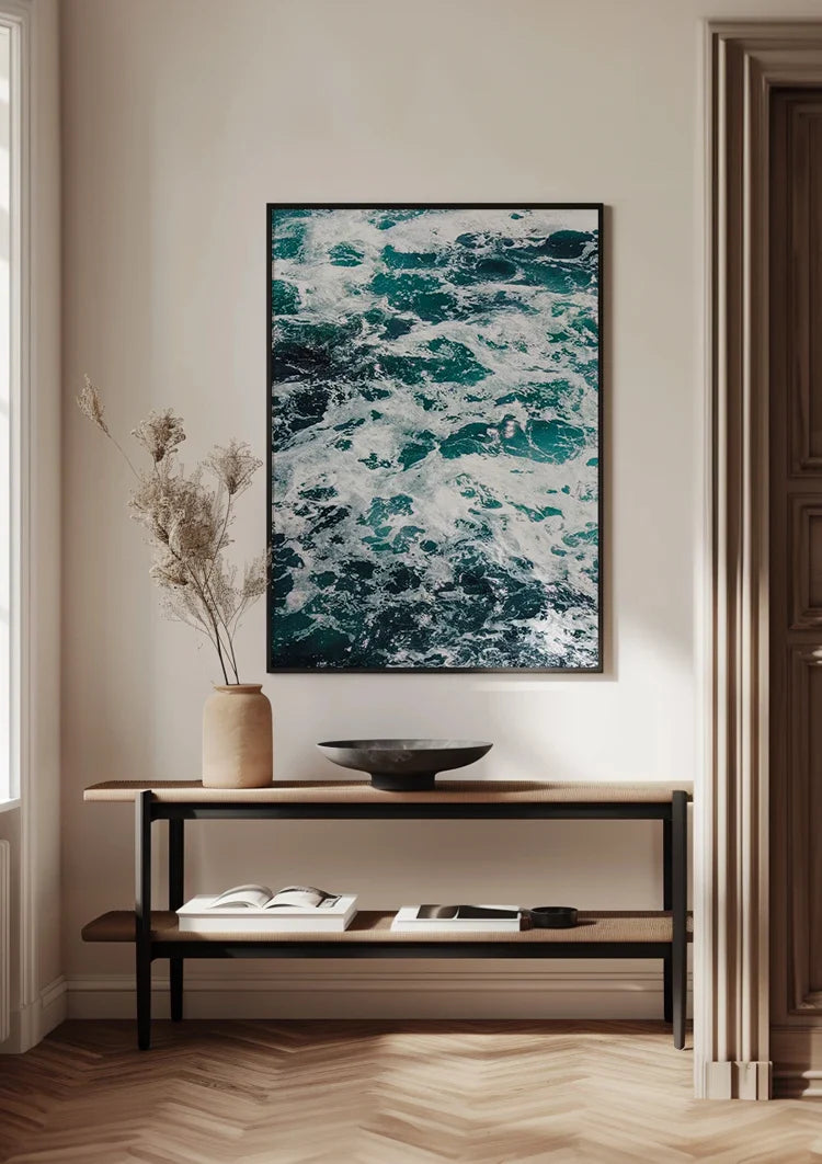 Schuimende Zee Wilde Golven Turquoise Oceaan Zeegezicht Schilderij