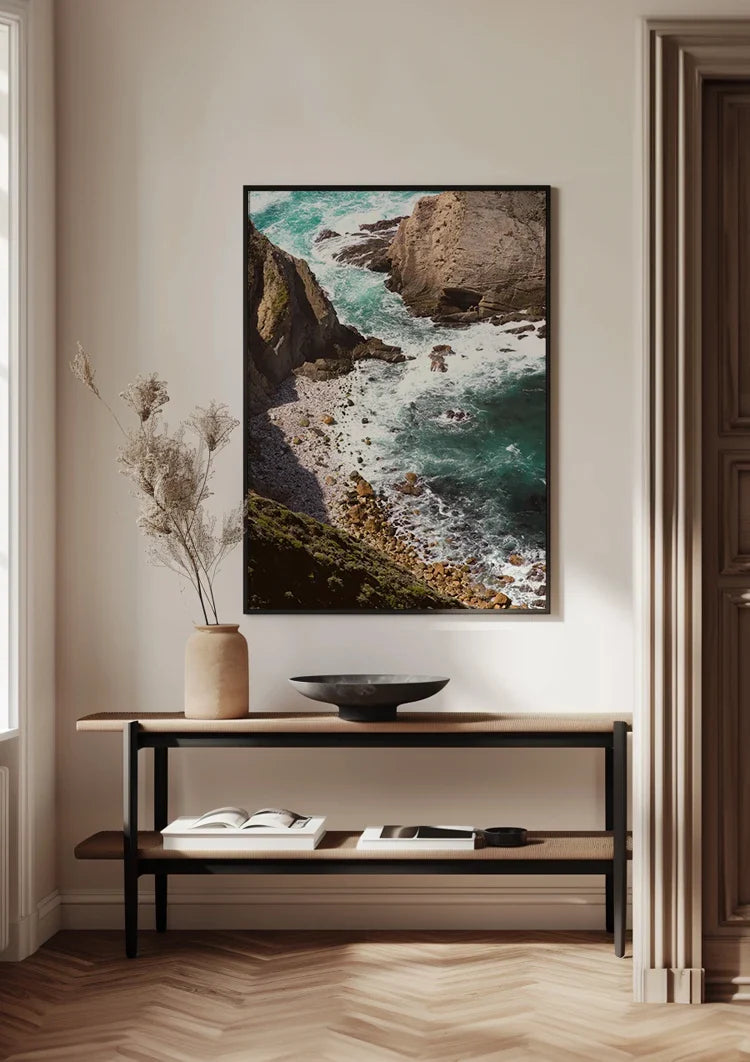 Rocky Coastline Top View With Turquoise Sea And Cliffs Painting