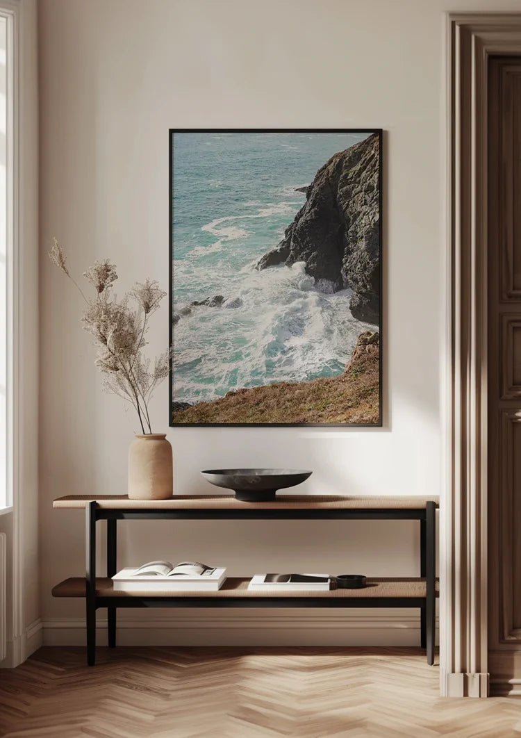 Kliffen Met Brekende Golven Turquoise Zee Bovenaanzicht Schilderij