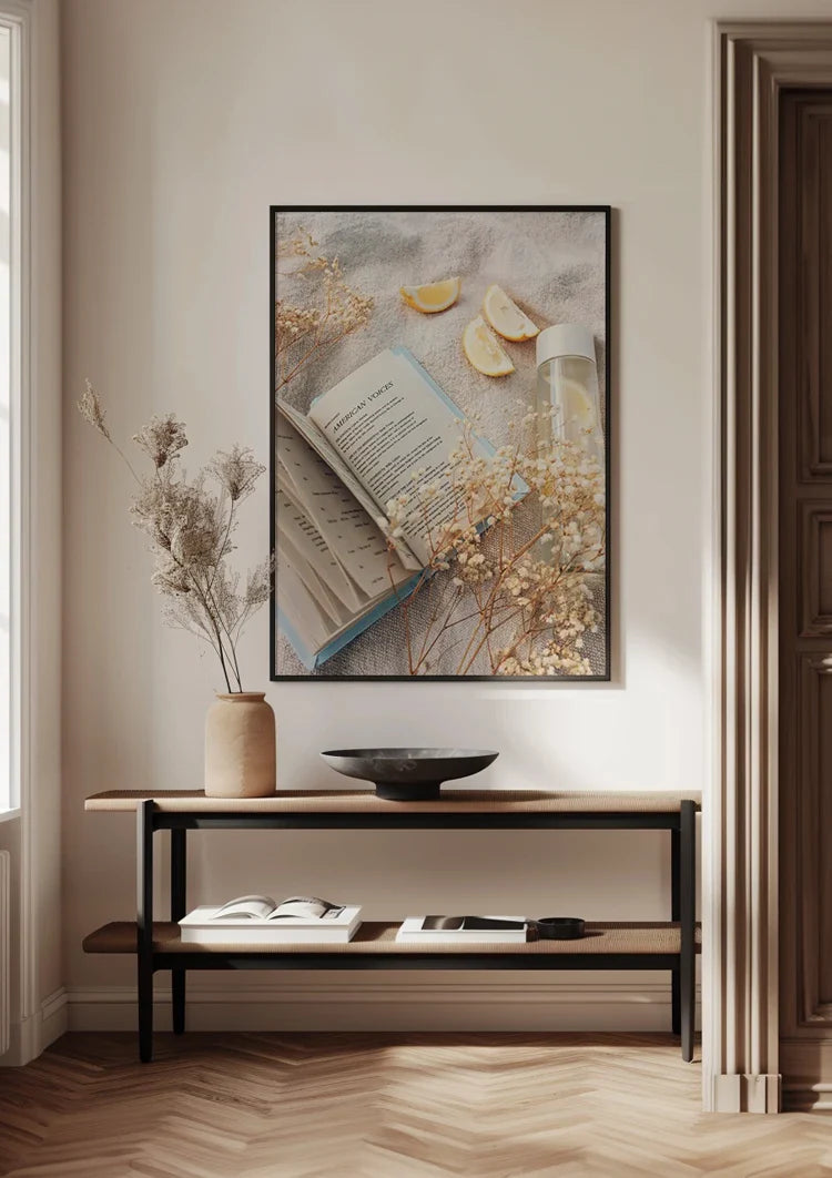 Open Book With Lemon And Dried Flowers Soft Pastel Painting