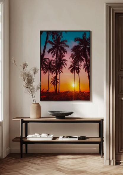 Miami Vice Palm Trees Colorful Tropical Sunset Silhouette Painting