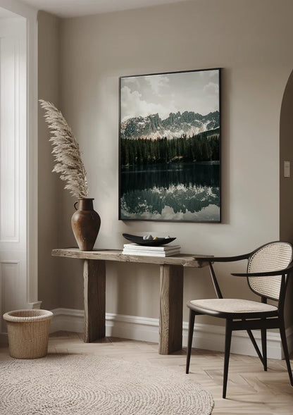 Peaceful Mountain Lake with Pine Forest and Mountain Peaks Painting