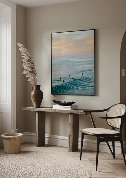 Schwimmer Wilde See Türkise Wellen Pastellhimmel Gemälde