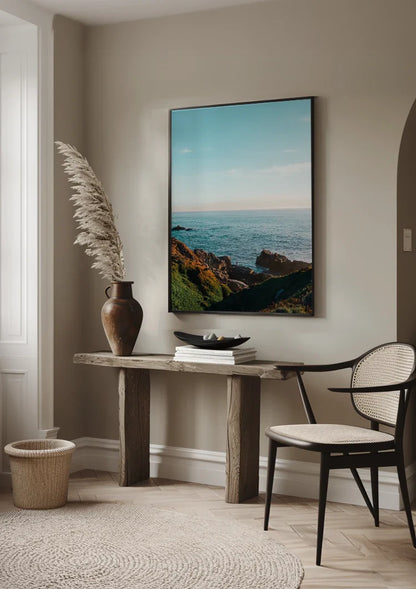 Calm Sea With Clear Blue Sky Minimalist Ocean Painting