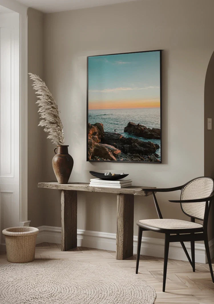 Rocky Coast At Sunset Wild Sea Golden Sky Painting