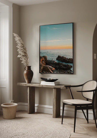 Rocky Coast At Sunset Wild Sea Golden Sky Painting