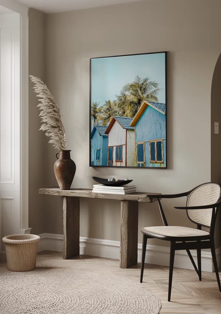 Colorful Houses With Palm Trees Tropical Village Painting