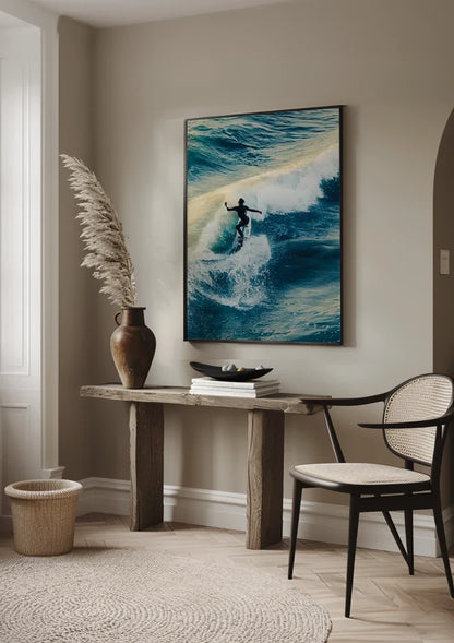Surfer auf Welle Blauer Ozean Dynamisches Gemälde