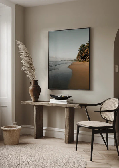 Quiet Beach With Palm Trees And Still Water Serene Painting