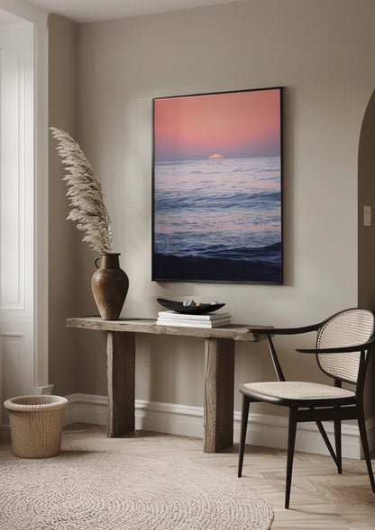 Sunset Ocean Pink Sky Serene Waves Seascape Painting