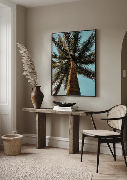 Palme Niedrige Perspektive Blauer Himmel Tropisches Naturgemälde