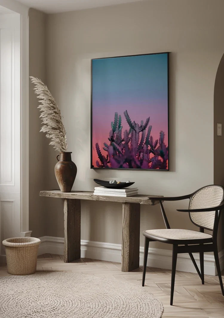 Cactus Pink Glow Dusk Desert Silhouette Painting