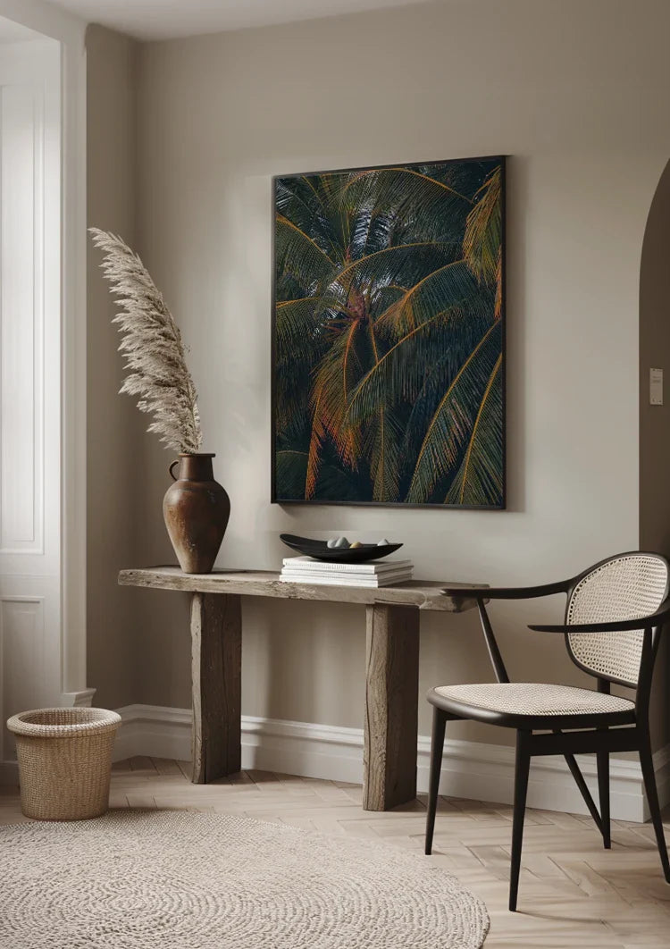 Palmenblatt Nahaufnahme Dunkel Tropisches Gemälde