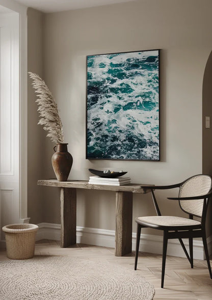Schuimende Zee Wilde Golven Turquoise Oceaan Zeegezicht Schilderij