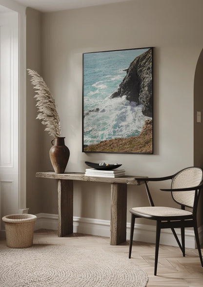 Kliffen Met Brekende Golven Turquoise Zee Bovenaanzicht Schilderij