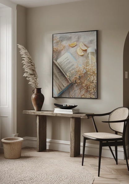 Open Book With Lemon And Dried Flowers Soft Pastel Painting