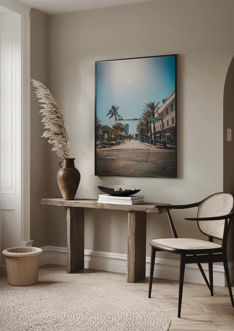 Stiller Boulevard Palmen Ampeln Sonnige Straße Gemälde