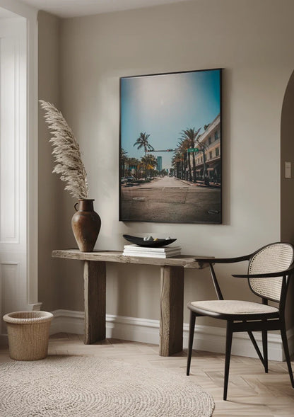 Stiller Boulevard Palmen Ampeln Sonnige Straße Gemälde