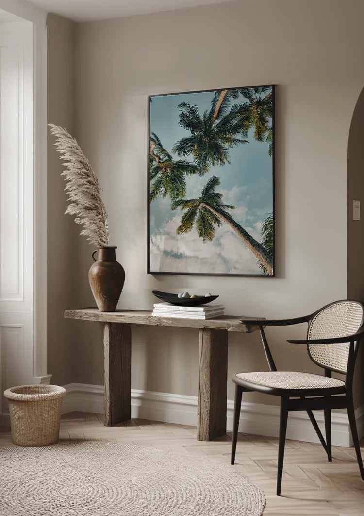 Palmen Vogelperspektive Nach Oben Blauer Himmel Mit Wolken Gemälde