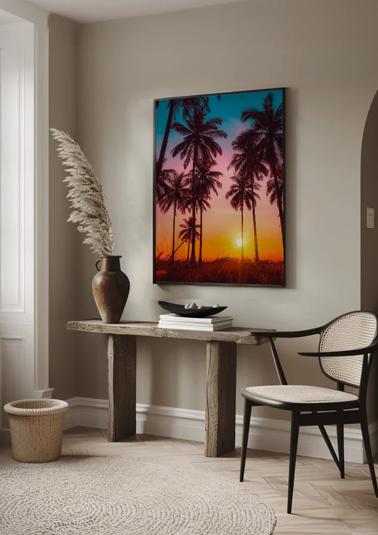 Miami Vice Palm Trees Colorful Tropical Sunset Silhouette Painting