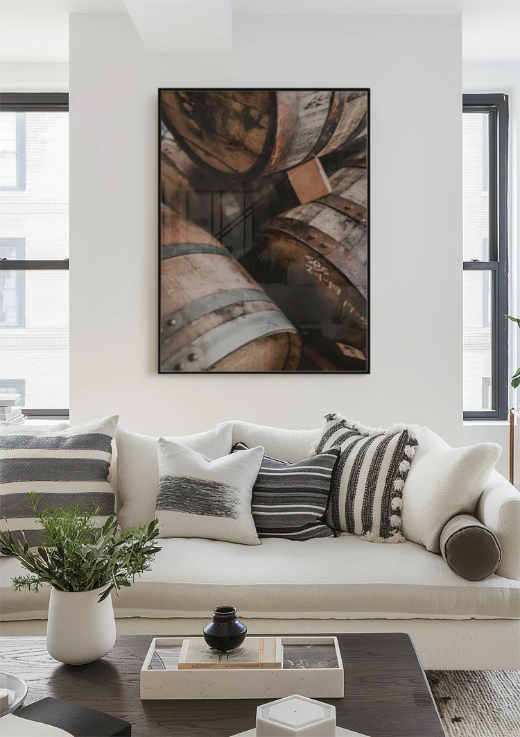 Wooden Wine Barrels with Iron Hoops Realistic Painting