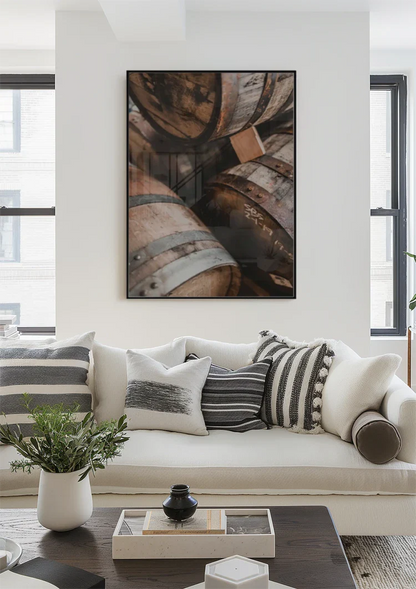 Wooden Wine Barrels with Iron Hoops Realistic Painting