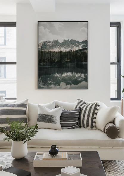 Peaceful Mountain Lake with Pine Forest and Mountain Peaks Painting
