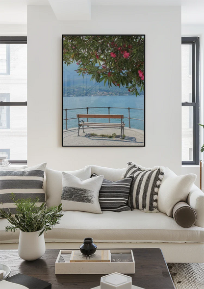 Lake Como Pink Blossom Tree Terrace Italian Landscape Painting