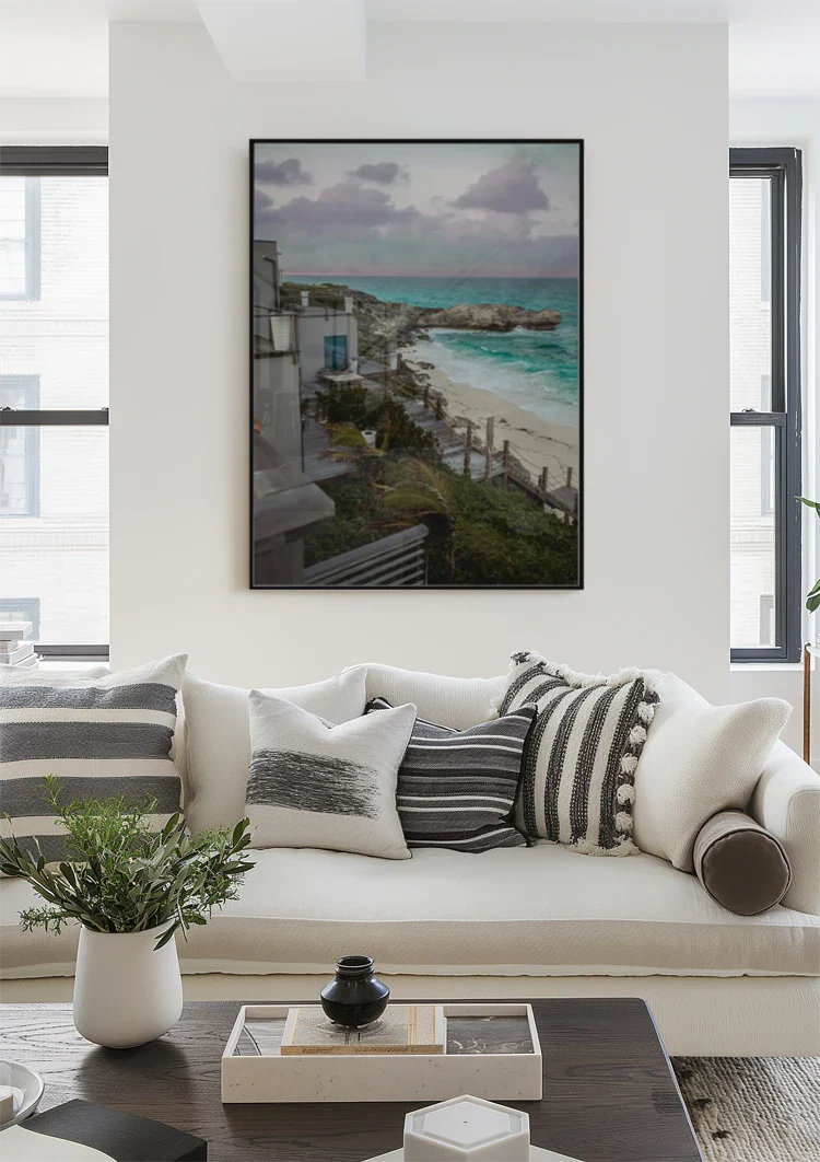 Rocky Coastline with Turquoise Seawater and Sandy Beach Painting