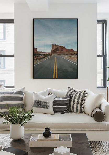 Straight Desert Road with Red Rocks and Blue Sky Painting